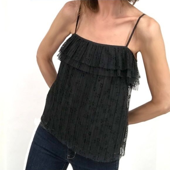 J. Crew Black Casual Floral Flutter Lace Camisole Style Top Size L - Picture 1 of 17